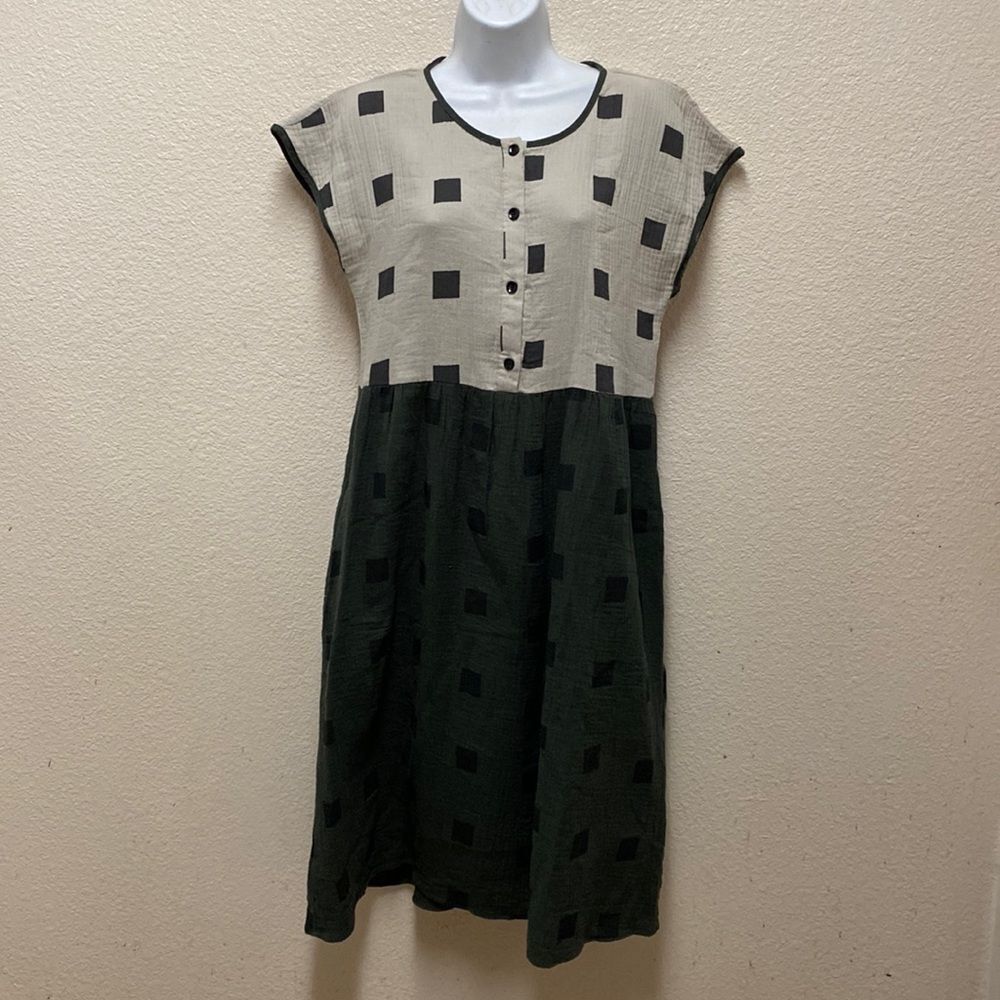 Piper & Scoot Cotton Square Print Dress Small